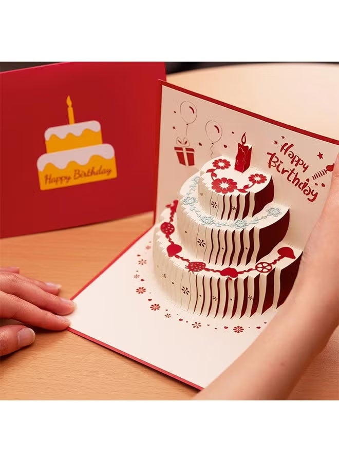 بطاقة معايدة ثلاثية الأبعاد منبثقة مع ظرف، بطاقة معايدة فاخرة قابلة للطي مصنوعة من الورق المنحوت، هدية فريدة على شكل دب كعكة له أو لها (كعكة حمراء) - Image 5